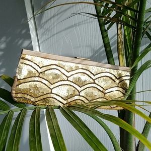 Banana Republic gold sequin clutch